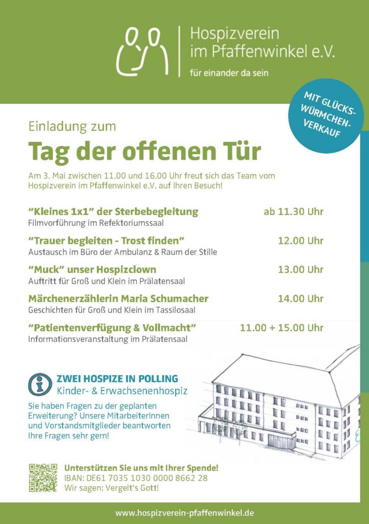 Hospiz Polling - Hospizverein Pfaffenwinkel, Info-Poster mit Programm und Kuchenverkauf.