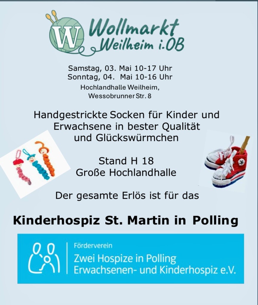 Hospiz Polling - Hospizverein Pfaffenwinkel Flyer mit Wollmarkt Infos, Socken, Anhängern.