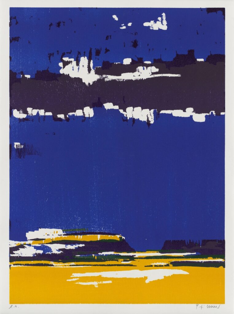 Abstrakte Landschaft, kräftige Farben. Hospiz Polling - Hospizverein Pfaffenwinkel.