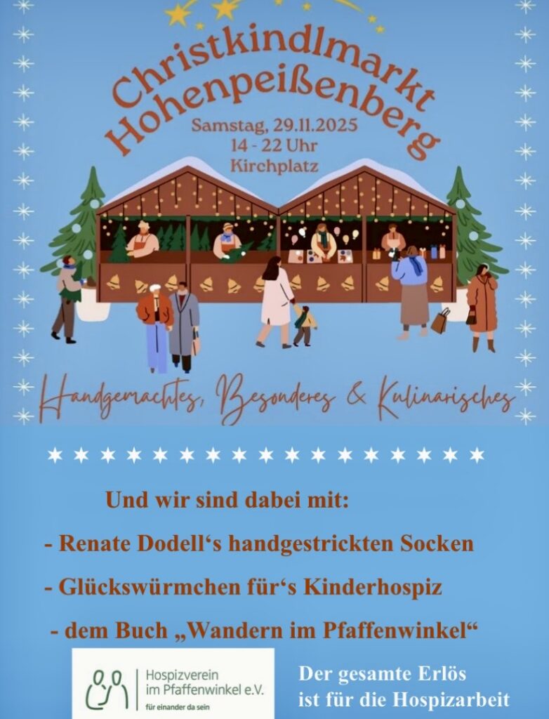 Hospiz Polling - Hospizverein Pfaffenwinkel, festlicher Markt, blaue Schneeflocken.
