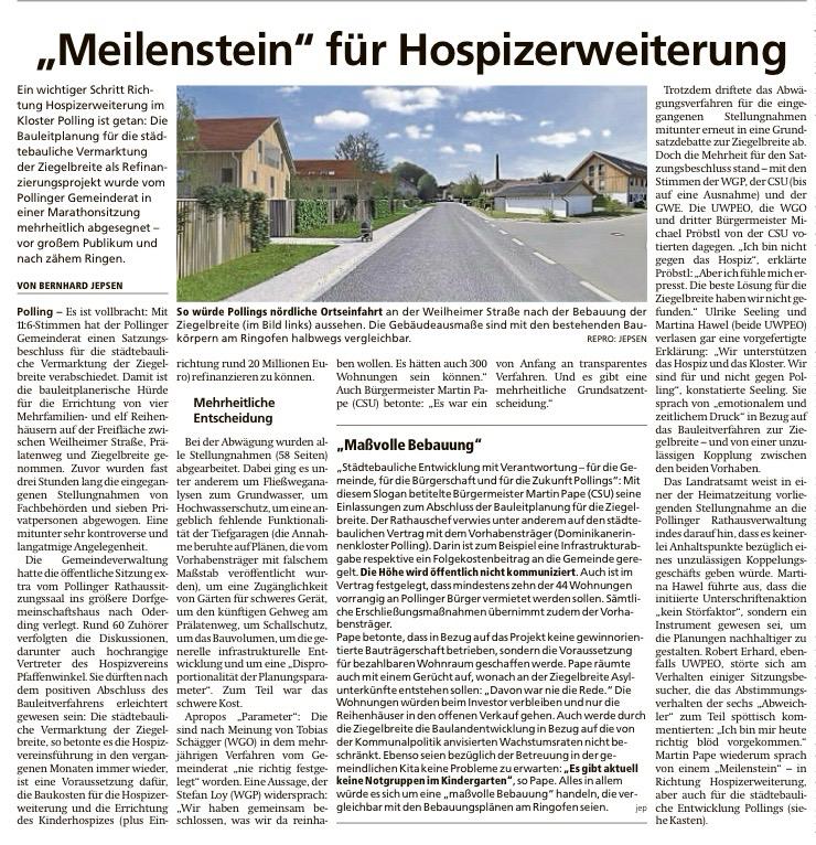 Hospiz Polling - Hospizverein Pfaffenwinkel: Wohnstraße, Baustelle bei Sonnenschein.