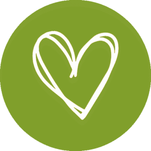 Weißes Herz auf grünem Kreis, Symbol Hospiz Polling - Hospizverein Pfaffenwinkel.