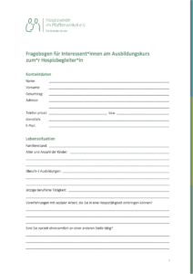 Hospiz Polling - Hospizverein Pfaffenwinkel: Bewerbungsformular für Ehrenamt-Kurs.