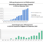 Hospiz Polling - Hospizverein Pfaffenwinkel: Balkendiagramme mit Kapital- und Spendenerhöhung von 2012 bis 2024.