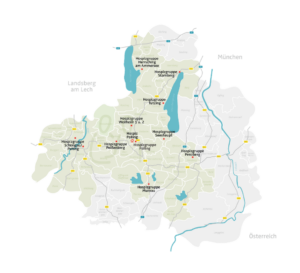 Hospiz Polling - Hospizverein Pfaffenwinkel Standorte mit Seen und Flüssen.